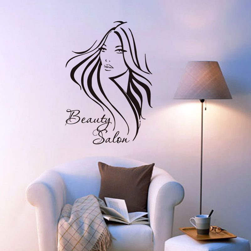 pretty long hair girl wall decals beauty salon living room