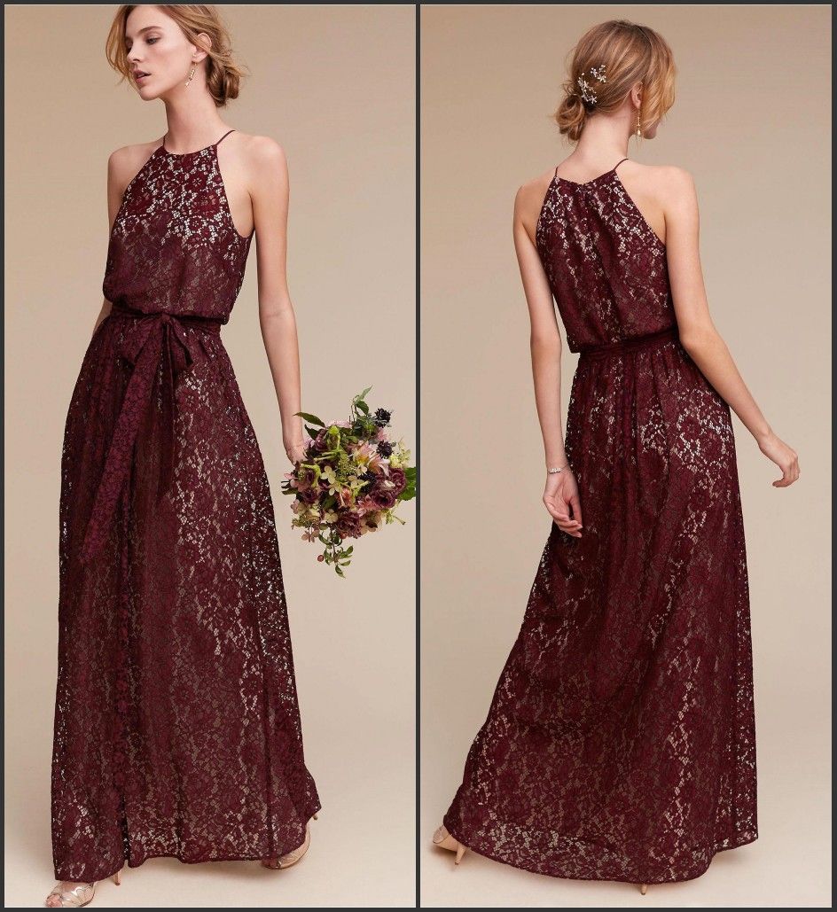 Burgundy Full Lace Boho Long Bridesmaid Dresses 2017 New