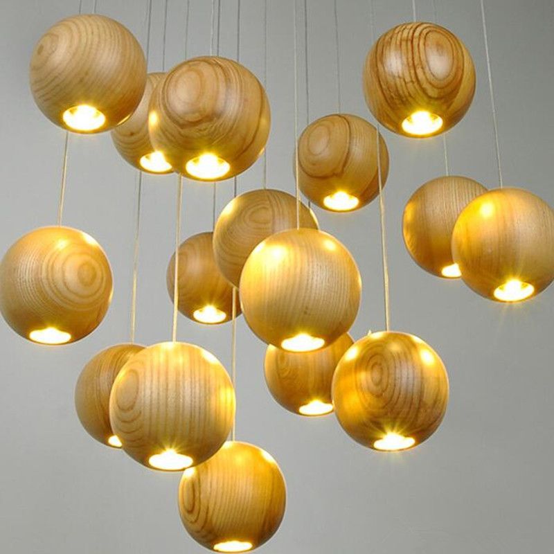 Modern Solid Wood Chandelier Creative Wooden Ball Pendant Lamp Led Modern Solid Wood Chandelier Creative Wooden Ball Pendant Lamp Led Light Meteoric Shower Stair Restaurant Ceiling Hanging Lamps