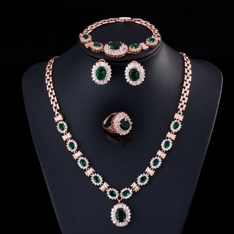 Wholesale Luxury And Royal Emerald Green CZ Diamond Bridal Dinner Party