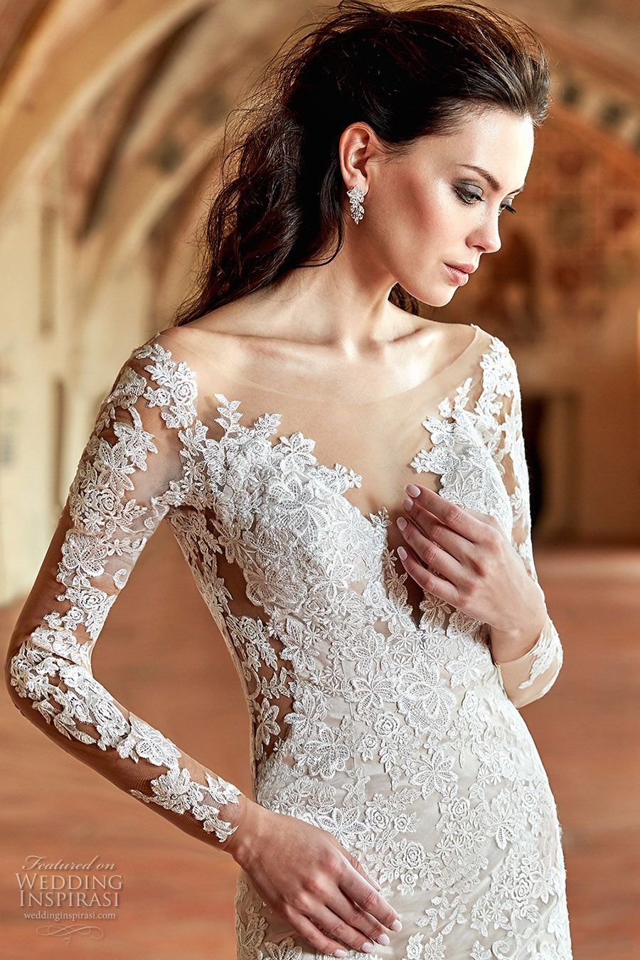 Long Sleeves Wedding Dresses 2017 Off The Shoulder Deep Plunging V Neck