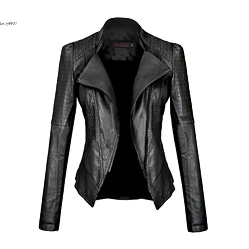 New 2018 Women Jackets Clothes Slim Fitted Zip Up Faux Leather Biker New 2018 Women Jackets Clothes Slim Fitted Zip Up Faux Leather Biker Motorcycle Coat Long Sleeve Black Color For Spring Autumn Jacket Er