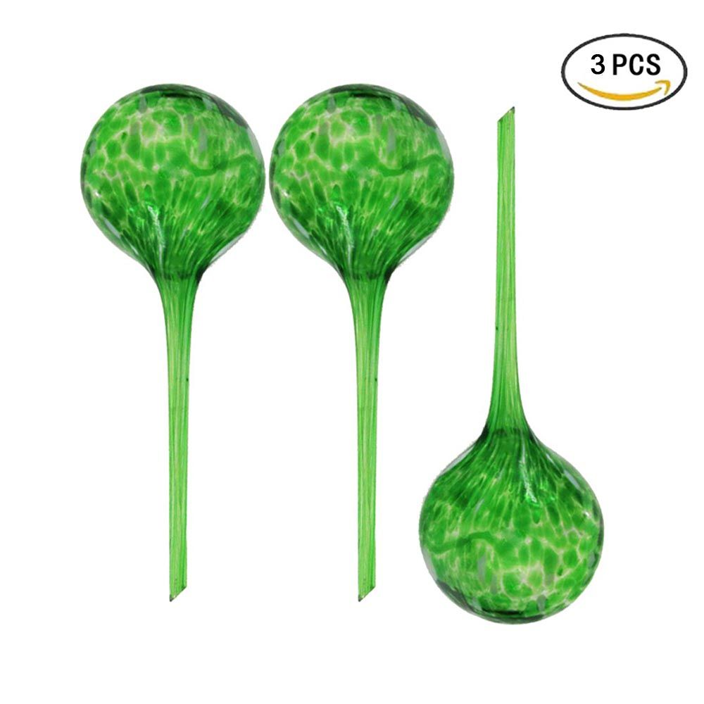 Set of Ful Hand Blown Glass Flower Globe Watering Bulb Aqua Globe