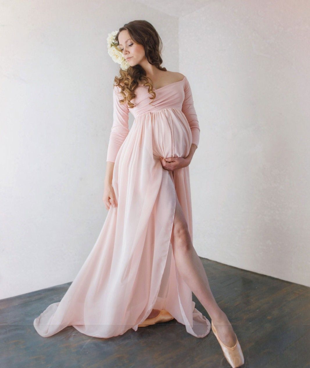 chiffon maternity maxi dress