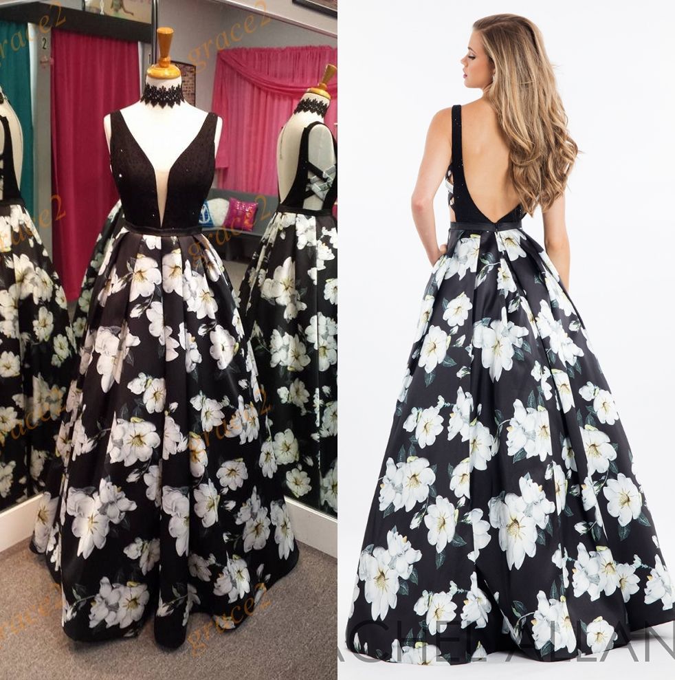black top floral bottom prom dress