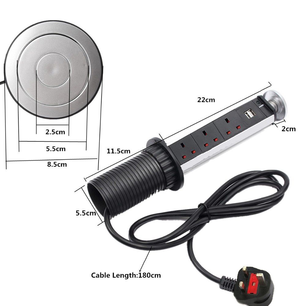 Uk Power 220v 16a Pull Pop Up Electrical 3 Plug Sockets 2 Usb
