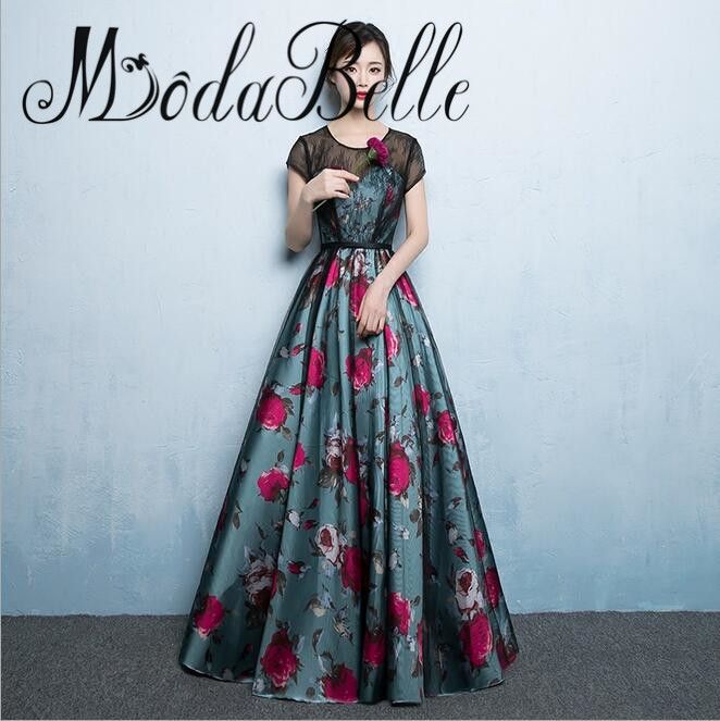 Compra Estampado Floral Largo Vestidos De Noche Vestidos De Noche Largos  Elegantes Manga Corta De Encaje Vestido De Fiesta Vestido Dde Noche Barato  | Entrega Rápida Y Calidad | Es.Dhgate