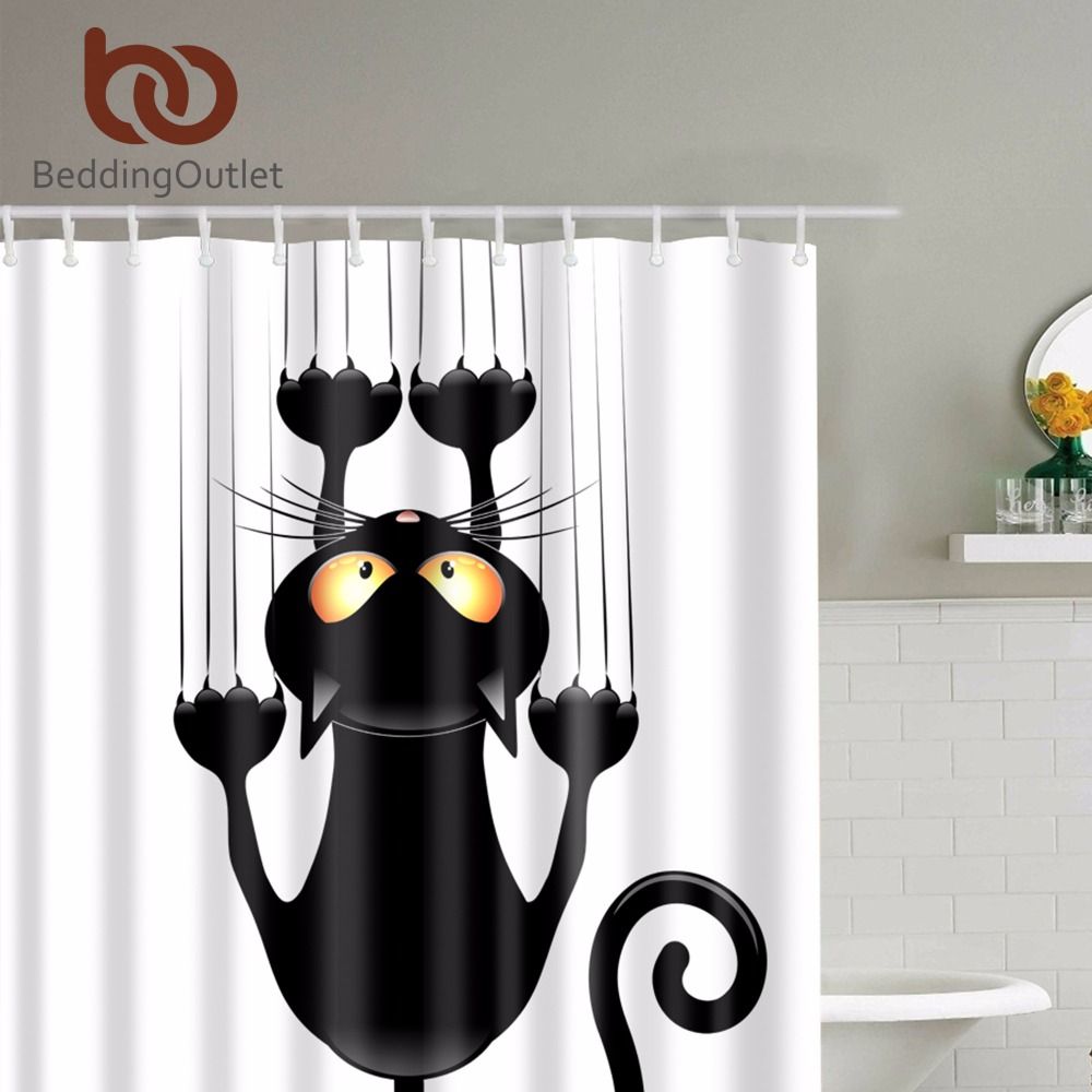 2018 Whole Bedding Cute Black Cat Hanging On Shower 2018 Whole Bedding Cute Black Cat Hanging On Shower Curtain Waterproof Polyester Fabric Bathroom Deco Includes Hooks 71x71 From Griffith