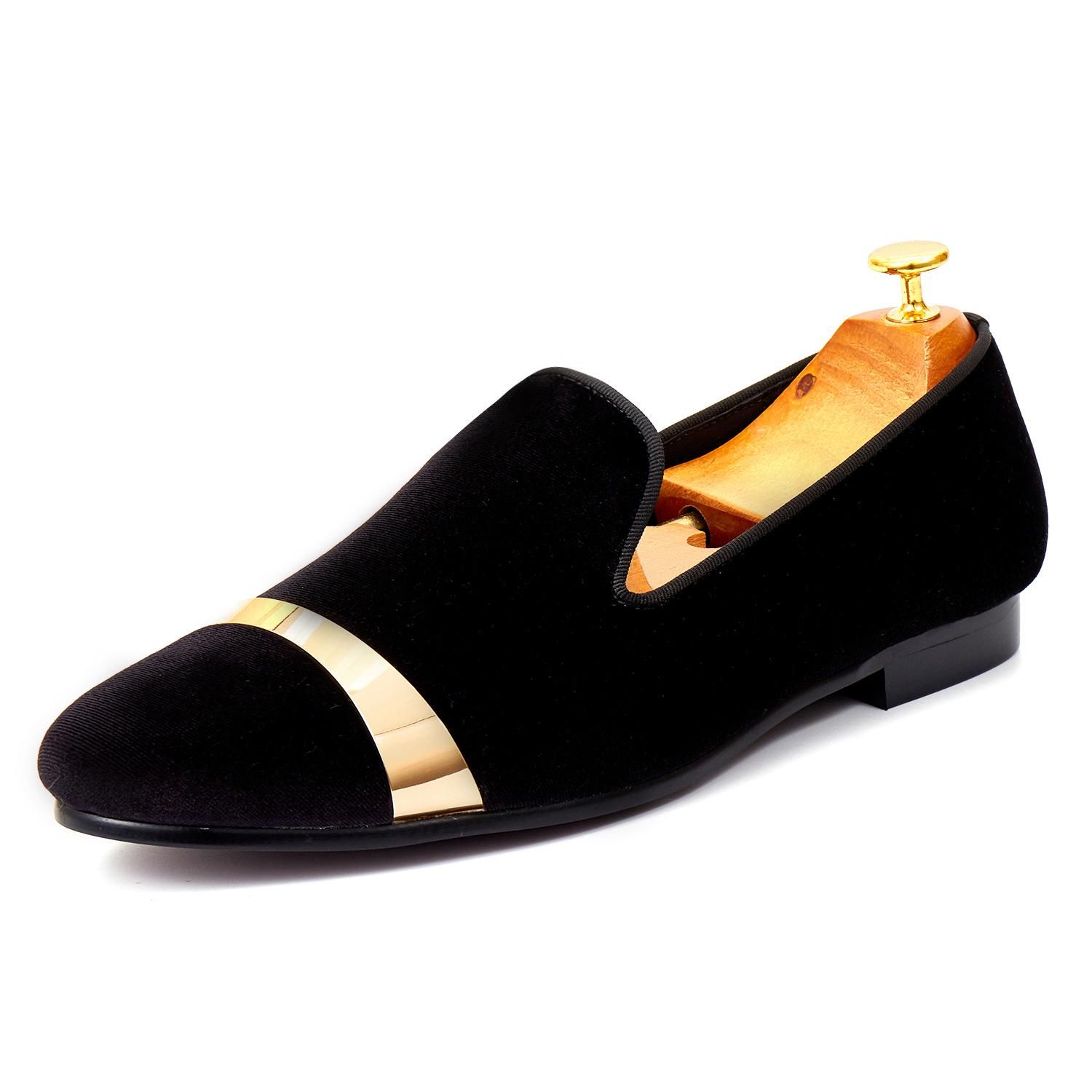 Harpelunde Men Dress  Shoes  With Gold  Plate Black Velvet 