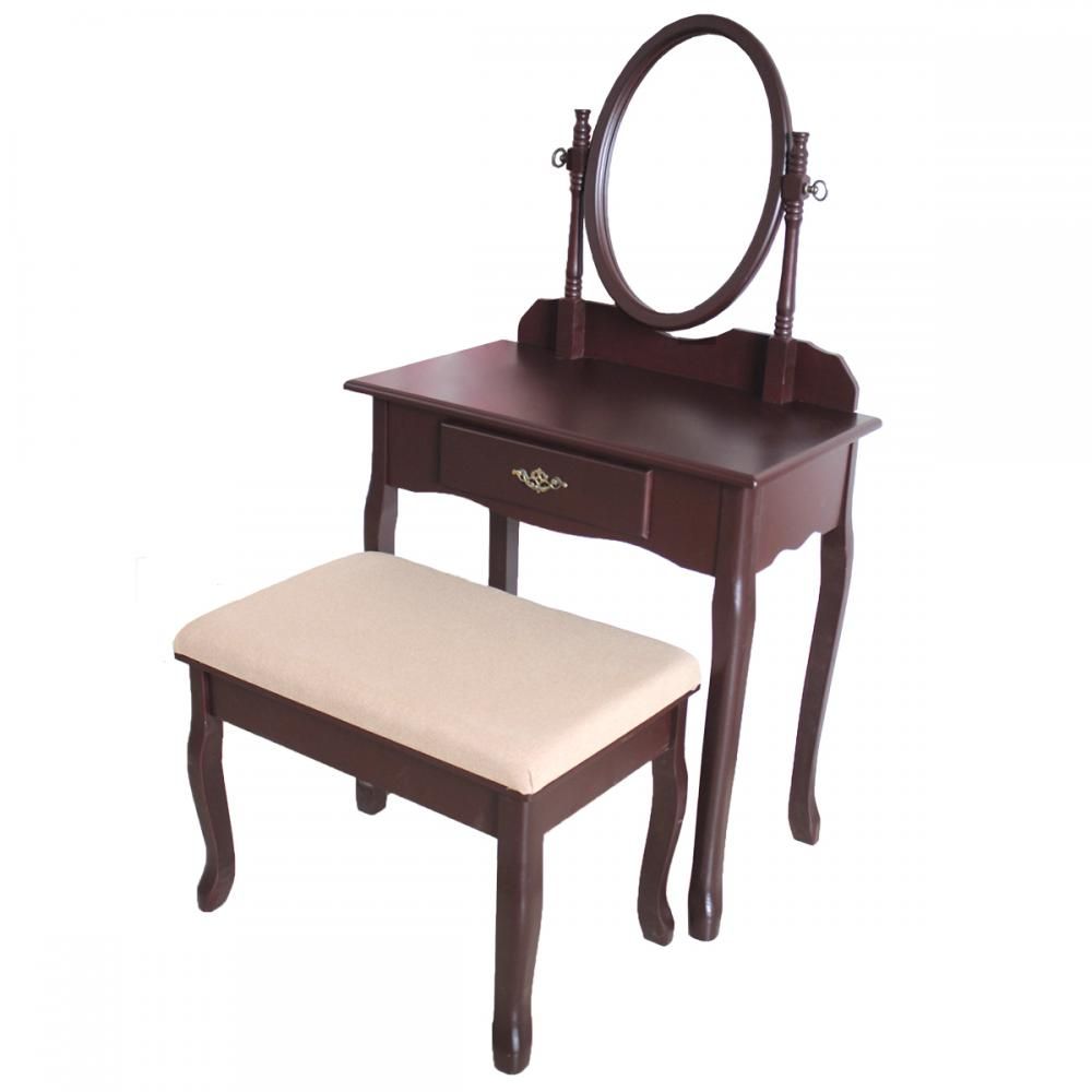 Cherry Wood Vanity Drawer Mirror Dressing Table Jewelry Makeup Set