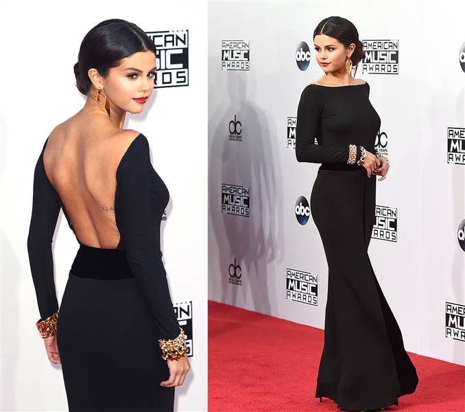 selena gomez black long celebrity dresses