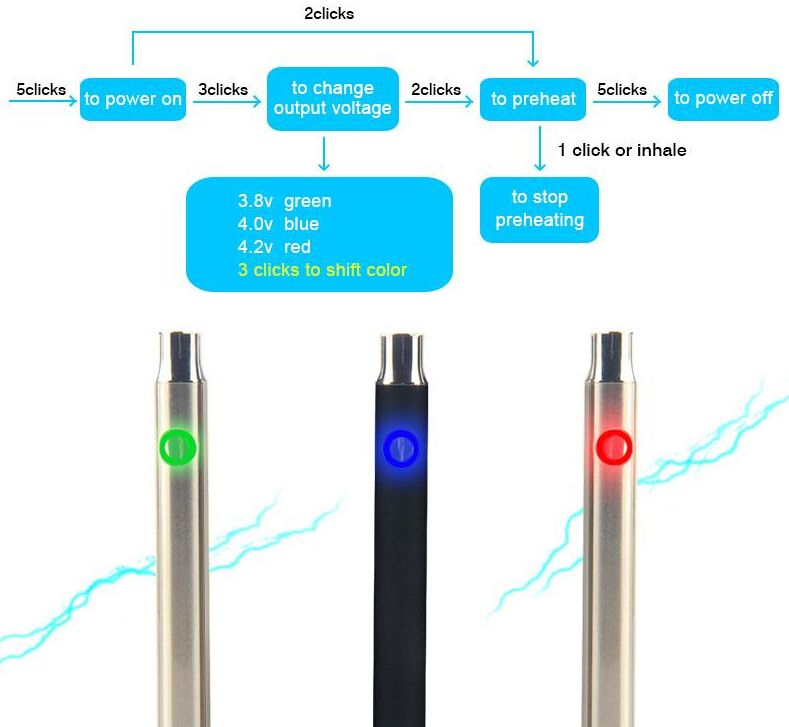 Hot Preheating 350mah Pre Heat Batteries Vs Touch Vape O Pen Variable