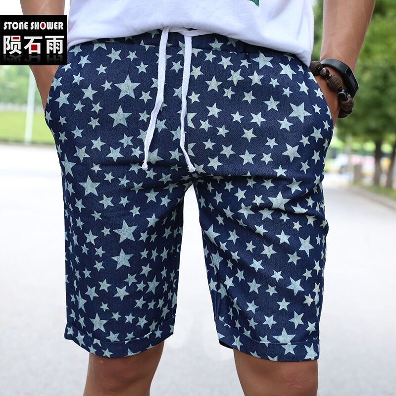 WholesaleMen Denim Shorts Star Print Elastic Waist Board Summer Short
