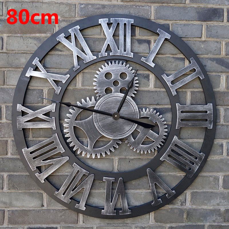 Wholesale Oversized Vintage Wall Clock 3d Gear Wall Clocks Wooden Retro