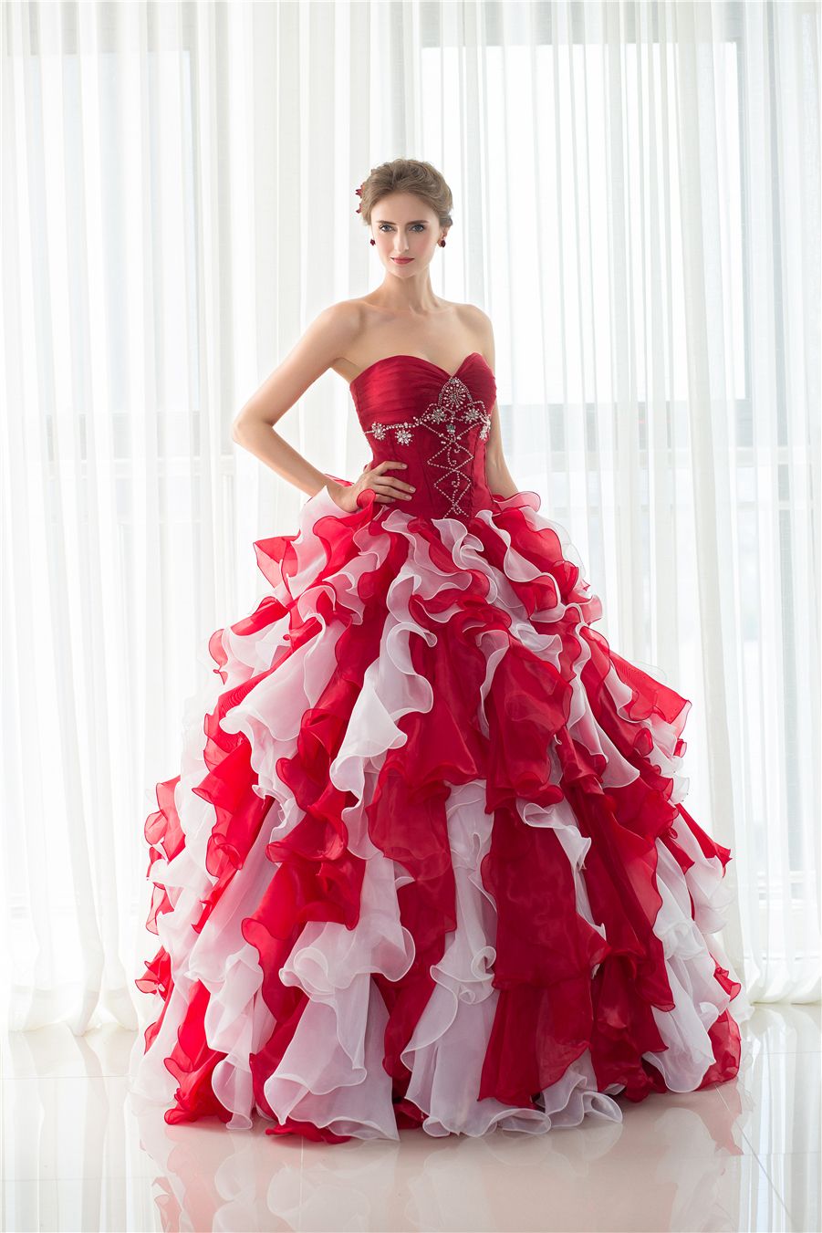 Abendkleid Rot Weiß