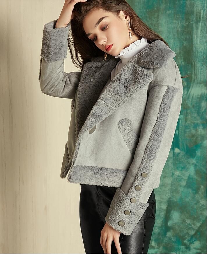 New Autumn Winter Style Women Fashion Suede Fabric Motorcycle Jacket New Autumn Winter Style Women Fashion Suede Fabric Motorcycle Jacket Coats Las S Elegant Big Lapel Short Jackets Girls Warm Biker
