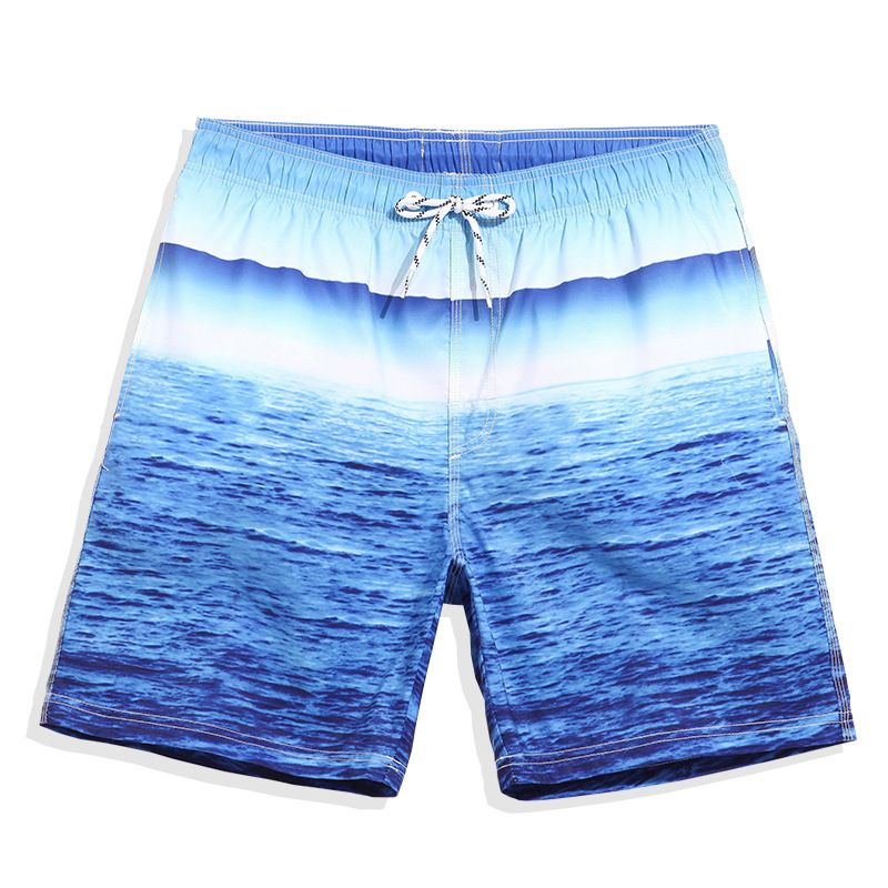 2021 Men Beach Board Shorts Casual Loose BLUE Sea Pattern Holiday ...