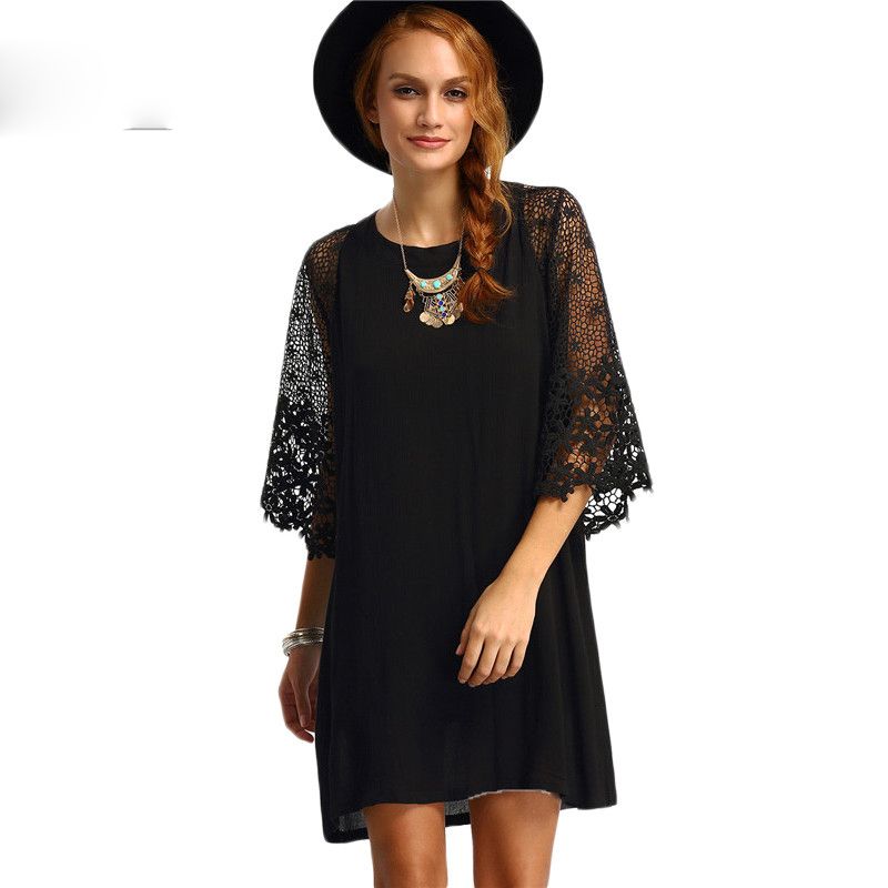 ladies black shift dress with sleeves
