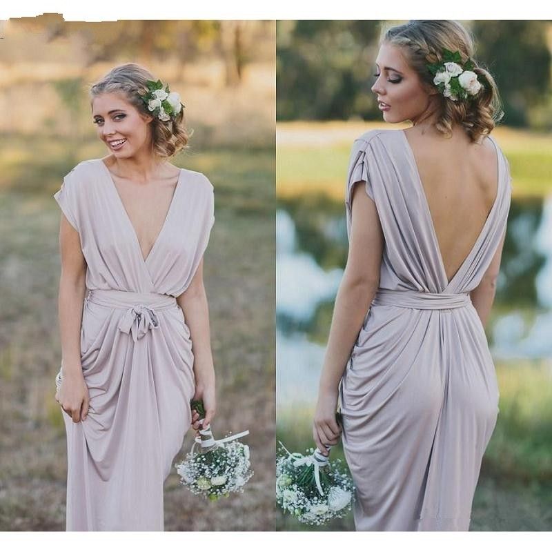 French Country Grey  Boho  Bridesmaid  Dresses  Modest Chiffon 