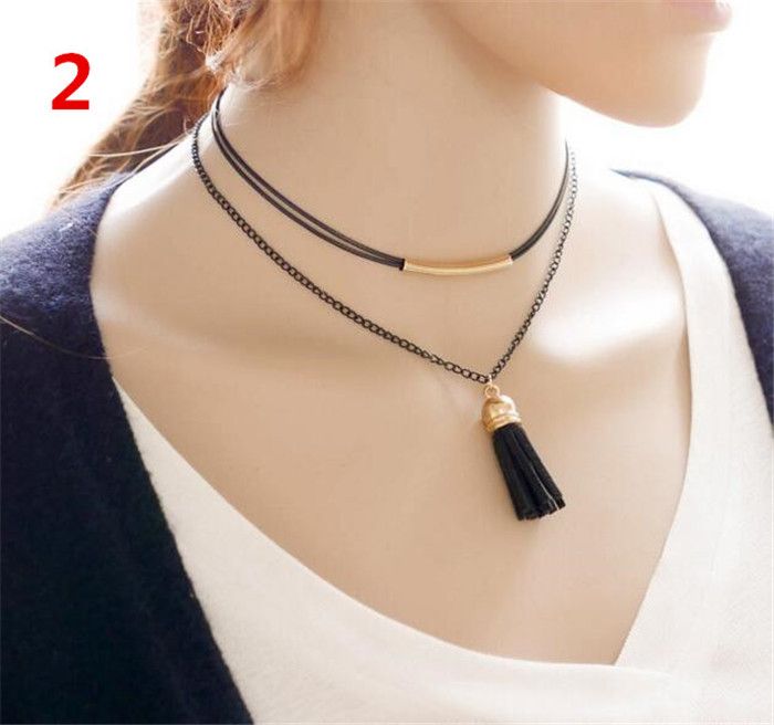 2020 Multi Layer Tattoo Choker Necklace Charm Long Tassel ...