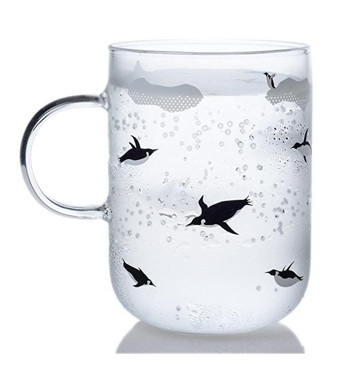 Polar Bear Glass Mug With Handle With Penguin Print Coffee Mugs Tea