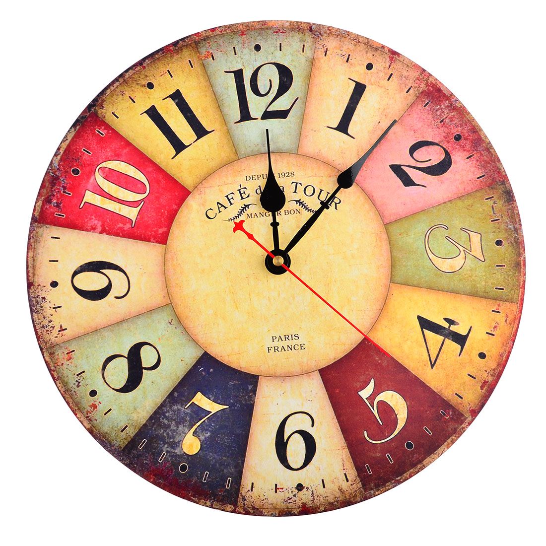Wholesale Retro 12 Inch Wall Clock Vintage Colorful European Style Arabic Numerals Design Silent