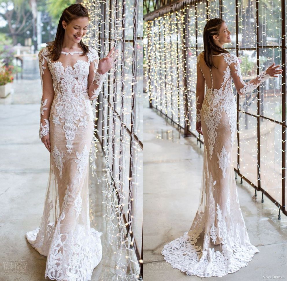 nude lace wedding gown