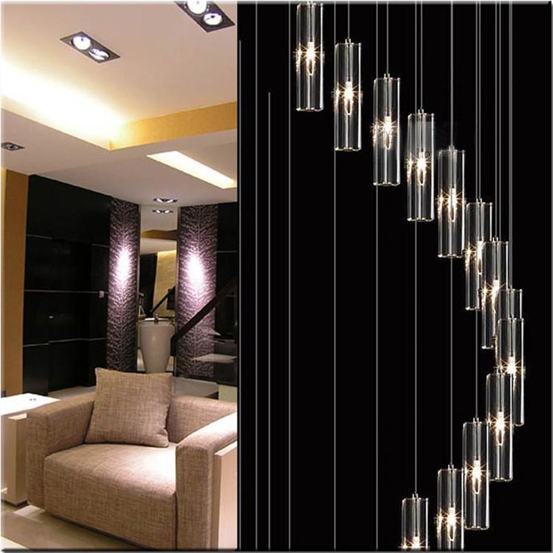 Modern Minimalist Fashion Pendant Light K9 Crystal Block S Shaped Modern Minimalist Fashion Pendant Light K9 Crystal Block S Shaped Transpa Duplex Staircase Chandelier Stair Lamp Lamps For Hotel Track
