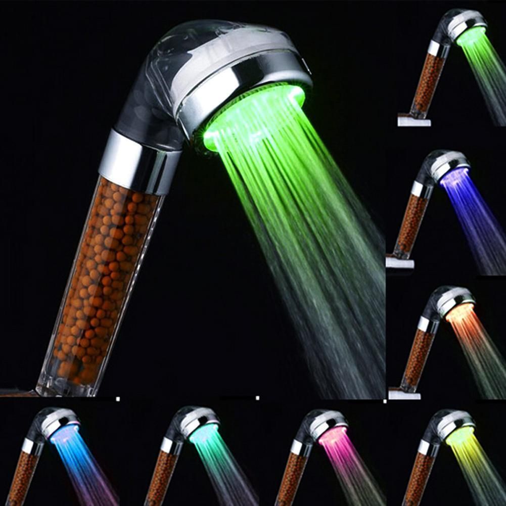 LED Lights Shower Head Handheld Rainfall Bathroom Water Showerhead