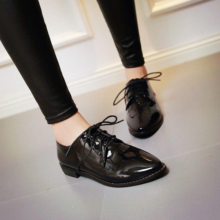 Black Small Leather Female Work Shoes British Style Vintage Women'S ...