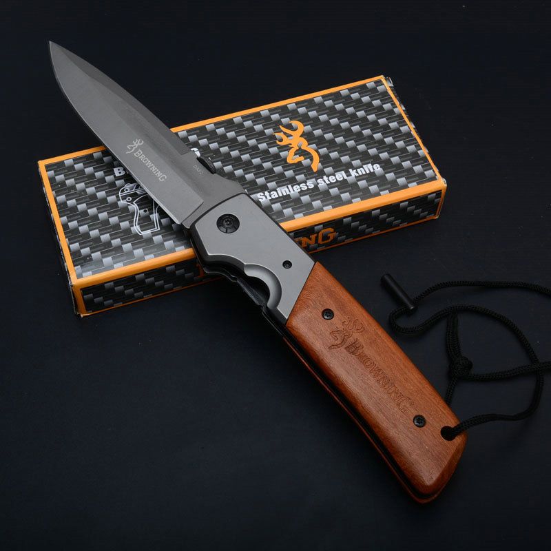 Large Size Browning DA52 Titanium Tactical Folding Knife 3Cr13 Wood Handle Outdoor Camping