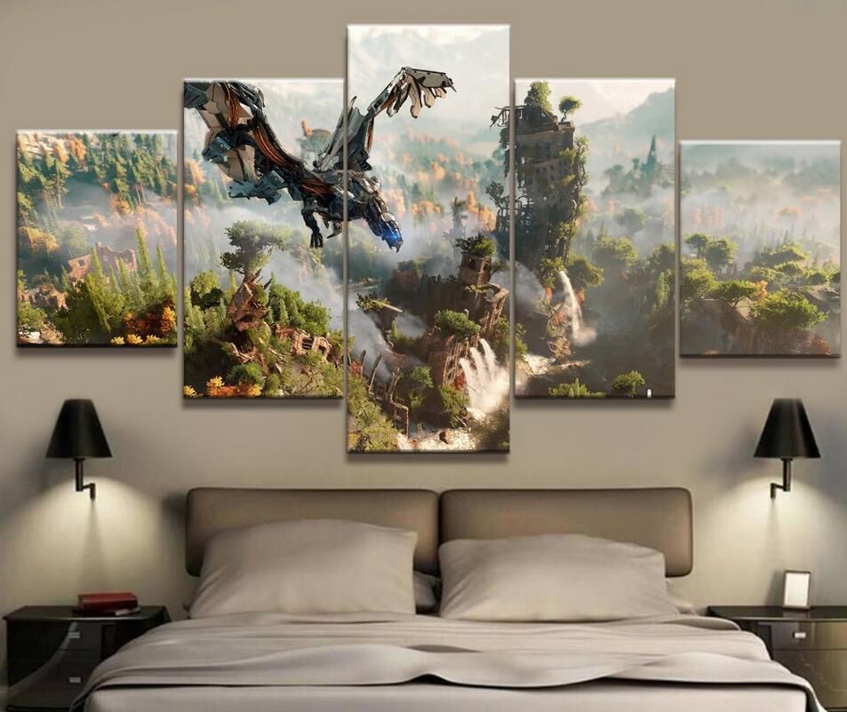 2019 5 Panel Horizon Zero Dawn Game Canvas Printed 