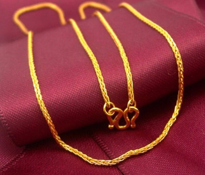2020 Pure 24k Yellow Gold Necklace/ Perfect New Wheat Chain Necklace/ 6