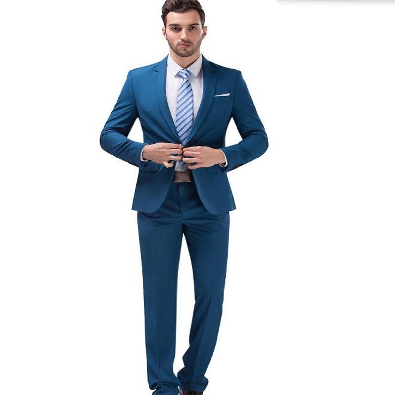 Latest Style Men Suits Blue Men Wedding Suit Tuxedos Solid Color One ...