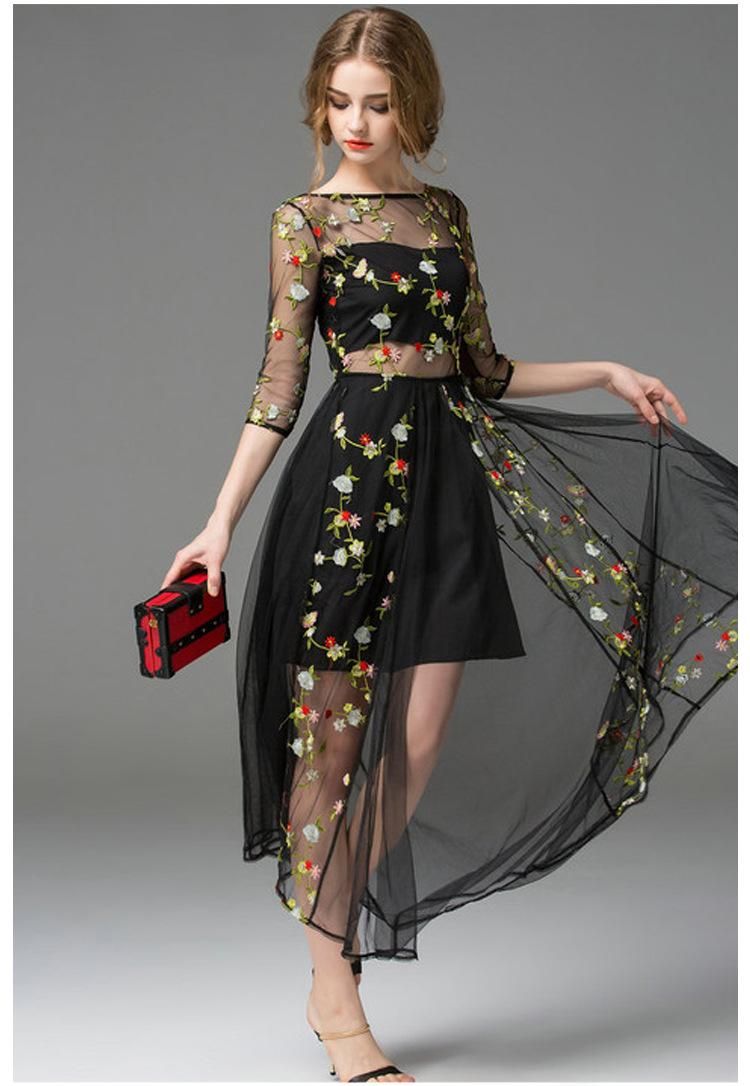 black mesh embroidered dress