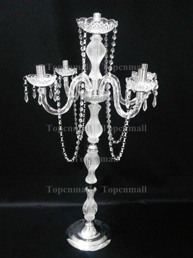 Wholesale Tall 35 Acrylic Crystal Clear Candelabra On Sliver Metal Base