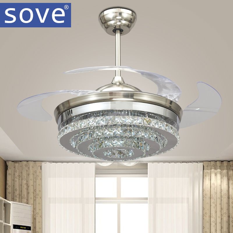 2018 Sove Modern Led Invisible Crystal Ceiling Fans With Lights 2018 Sove Modern Led Invisible Crystal Ceiling Fans With Lights Bedroom Folding Light Fan Remote Control Ventilador De Teto 220v From I