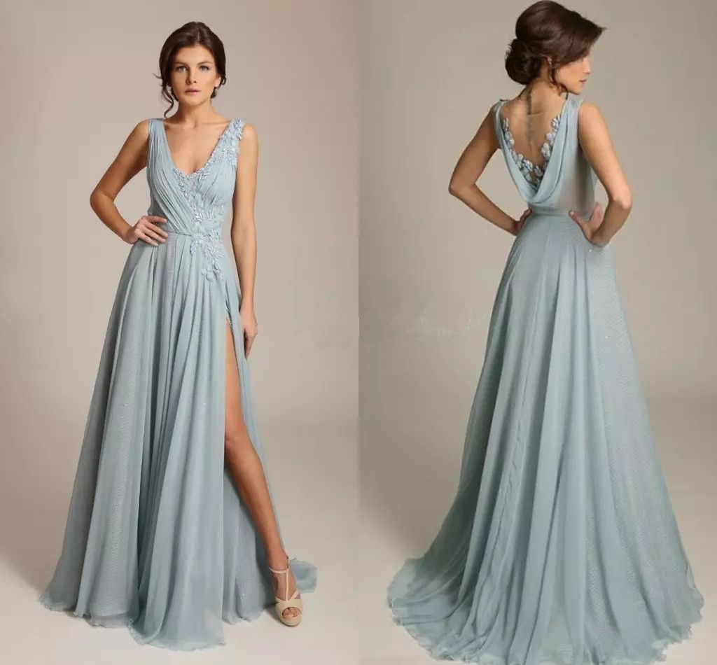 dusty blue evening gown