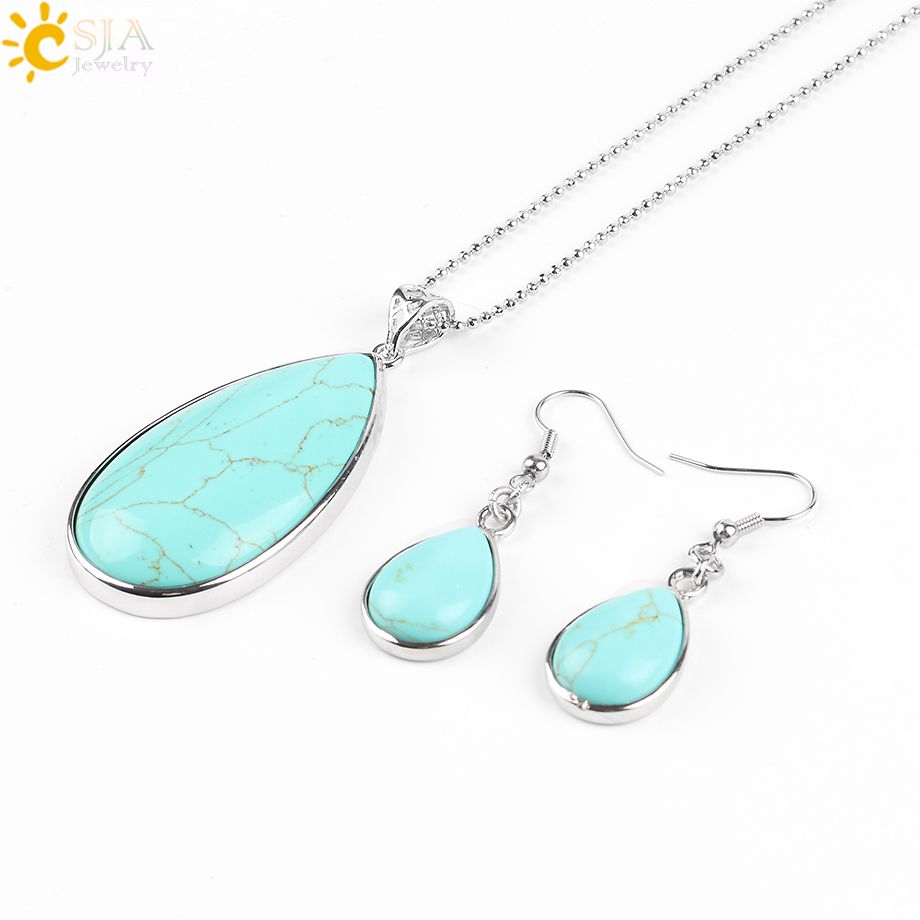 Csja New Beach Wedding Jewellery Natural Gemstone Necklace Set