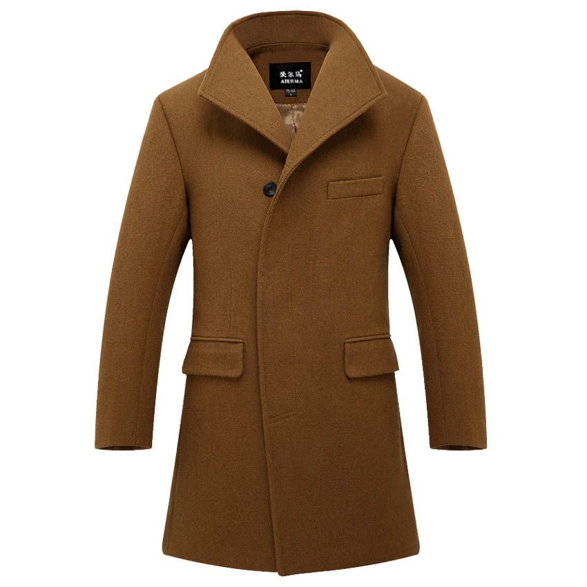 Wholesale- Autumn And Winter Woolen Jacket Men's Long Slim Stand Collar ...