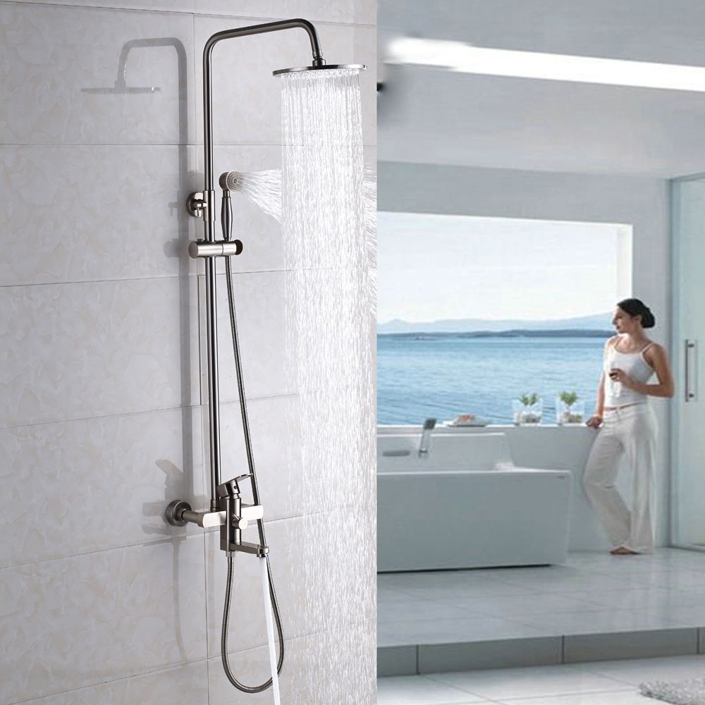 10 Brushed Nickel Shower Faucet Tub Spout Hand Head Mixer 10 Brushed Nickel Shower Faucet Tub Spout Hand Head Mixer Tap Wall Mount New With