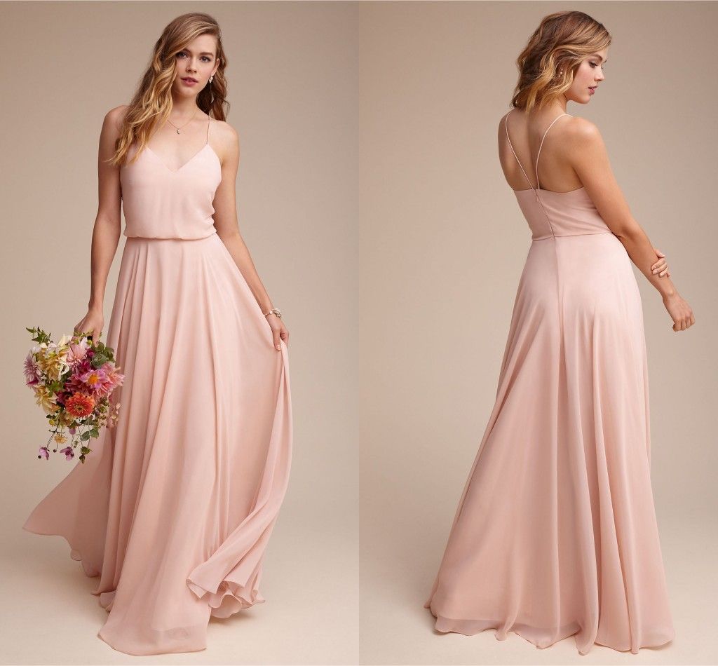 Blush Pink Elegant A Line Chiffon Bridesmaid Dresses  2020  