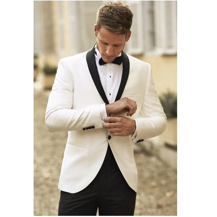 Acquistare 2017 Nuova Giacca Bianca Con Raso Nero Risvolto Smoking Dello  Sposo Groomsmen Migliore Uomo Vestito Da Uomo Abiti Da Sposa Giacca  Pantaloni Papillon Set Economico | Consegna Veloce E Qualità | It.Dhgate