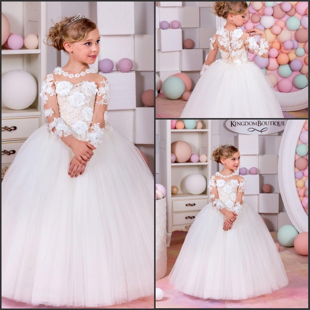 Cute Flower Girl Dresses For Wedding 2017 Long Illusion Sleeve ... Cute Flower Girl Dresses For Wedding 2017 Long Illusion Sleeve ...