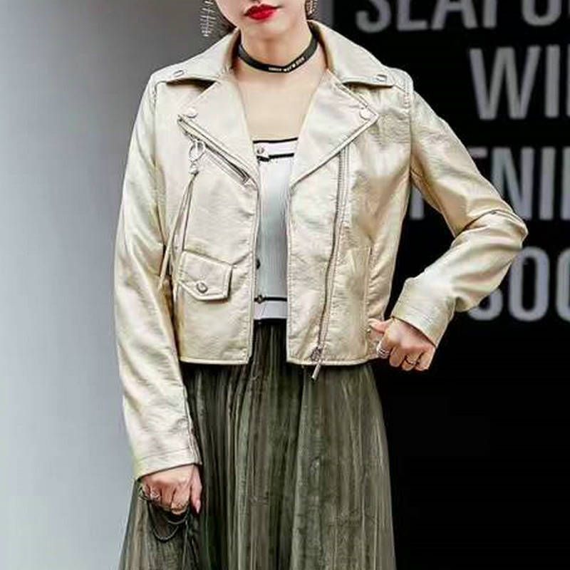2019 2018 New Fashion Women Motorcycle Faux Leather Jackets Lady 2019 2018 New Fashion Women Motorcycle Faux Leather Jackets Lady Soft Pu Biker Coat Zipper Outerwear Pink Gold Silver Black Hot From