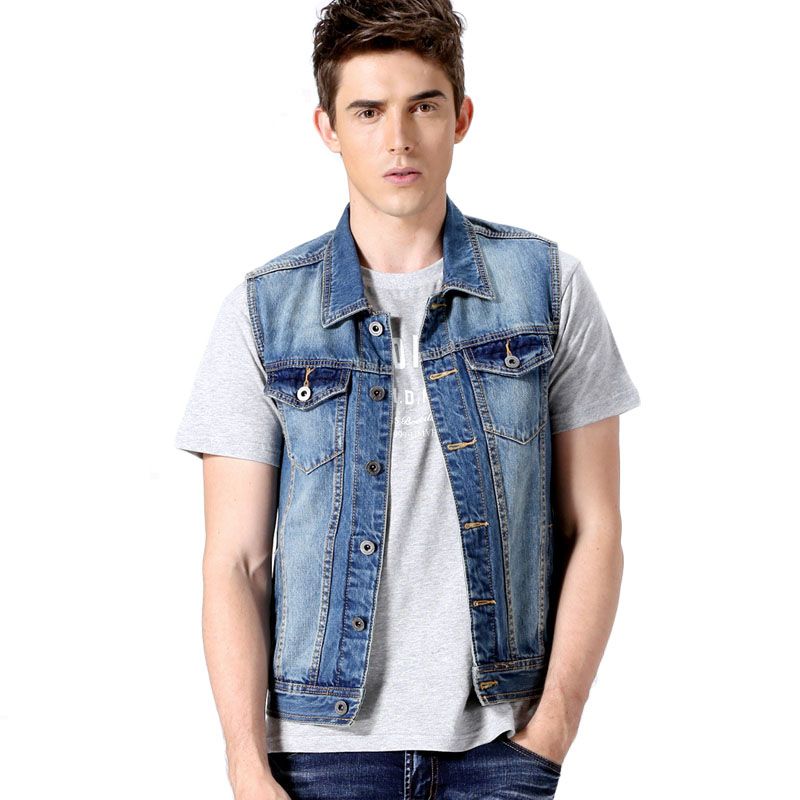 Wholesale Fashion Brand Mens Denim Vests Jackets Men Sleeveless