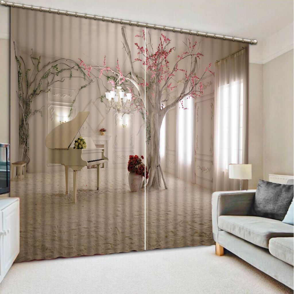 2017 Photo Customize Size 3dc White And Grey Custom Curtain