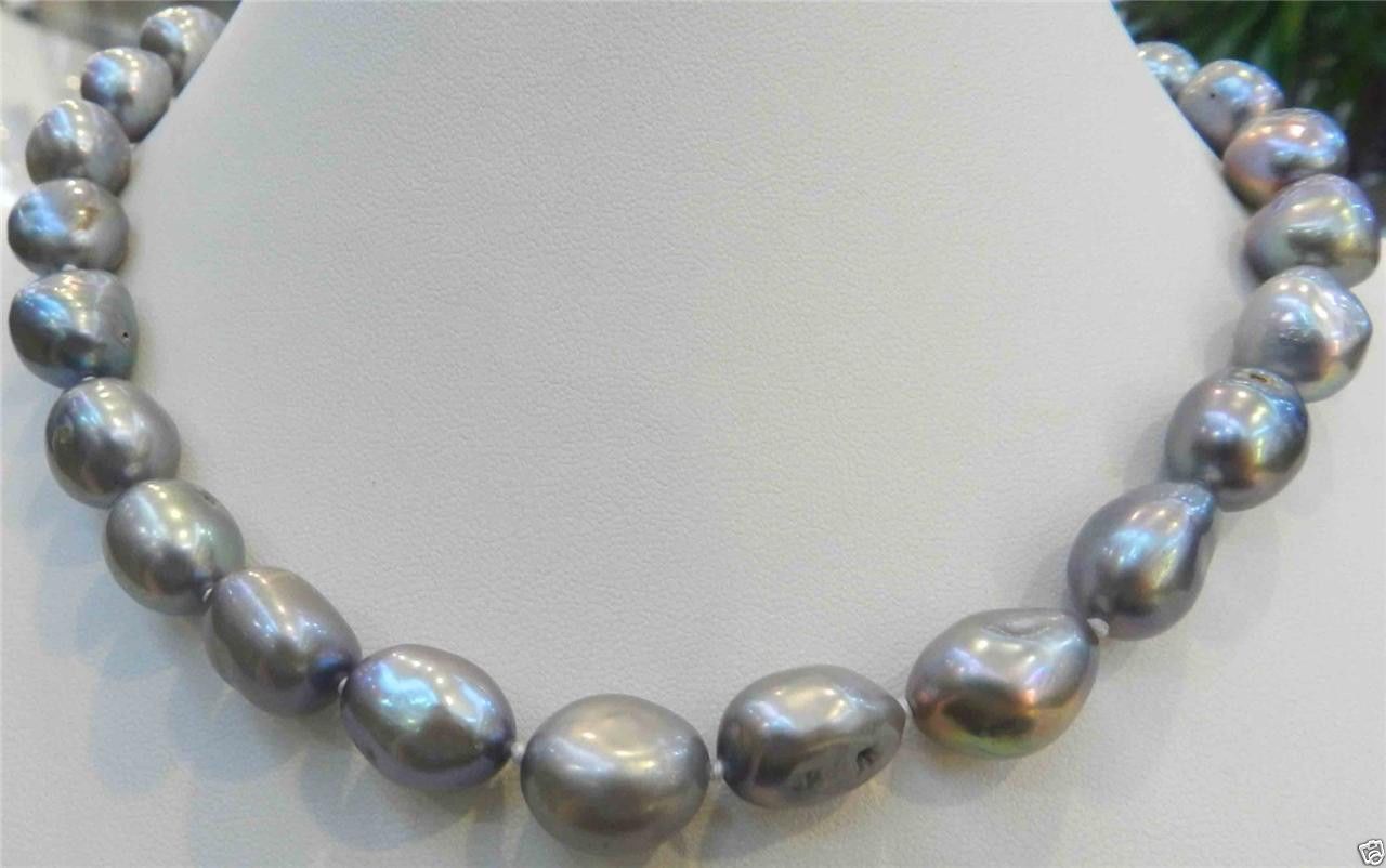 2019 Beautiful 10 12mm Gray Baroque Pearls Freshwater Pearl Necklace