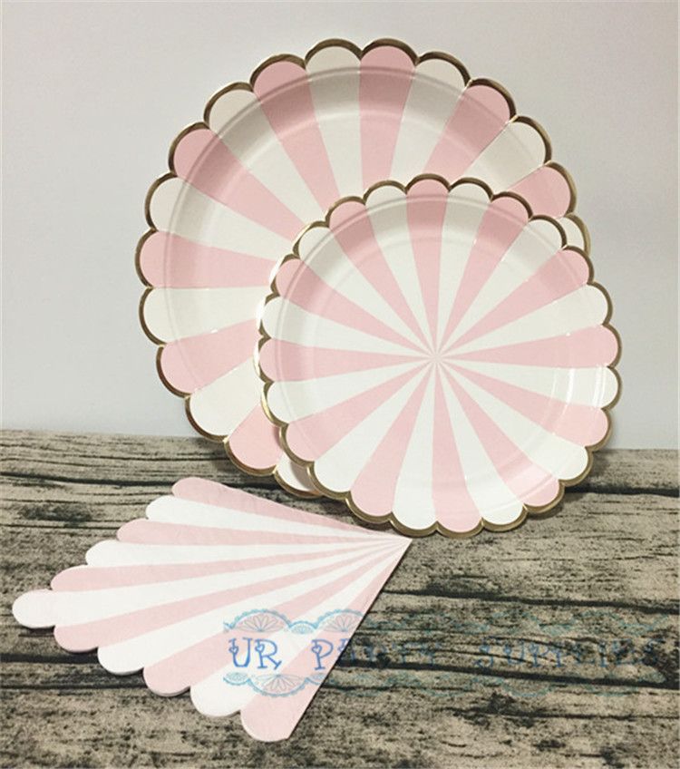 2019 Whole Pink Stripe Gold Foil Scallop Paper Plates Large 2019 Whole Pink Stripe Gold Foil Scallop Paper Plates Large 9inch Party Plate Small 7inch Napkins For Baby Shower From Sophine08