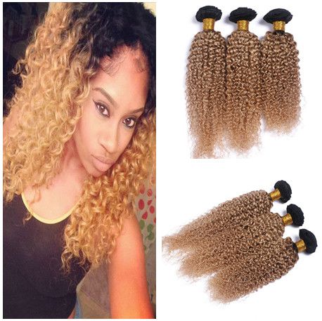 Virgin Brazilian Honey Blonde Ombre Human Hair Bundles Kinky Curly